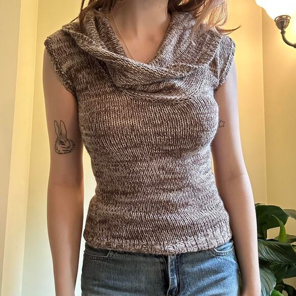 BONGO Y2k brown and beige cowl neck sweater top size small - Picture 1 of 4